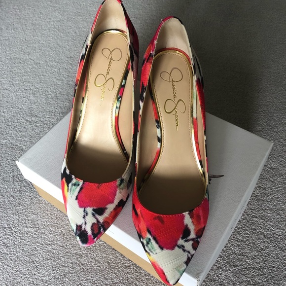Jessica Simpson Pink/Multi Colored heels. Great quality. Size 8.5 - Picture 2 of 6